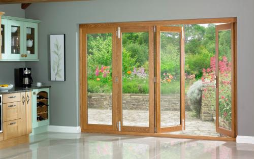 Oak folding patio doors