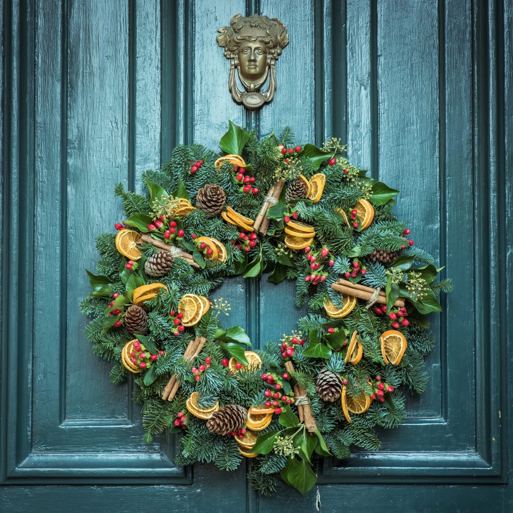 Christmas wreath on front door