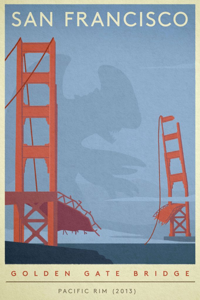 Poster of the Golden Gate Bridge destroyed by the monsters from "Pacific Rim"