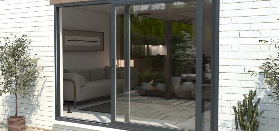 Anthracite grey aluminium sliding patio doors