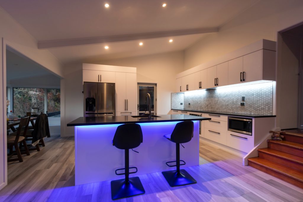 Photo of a kitchen with under-counter LED lighting