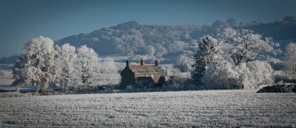 Photograph of fields covered in frost