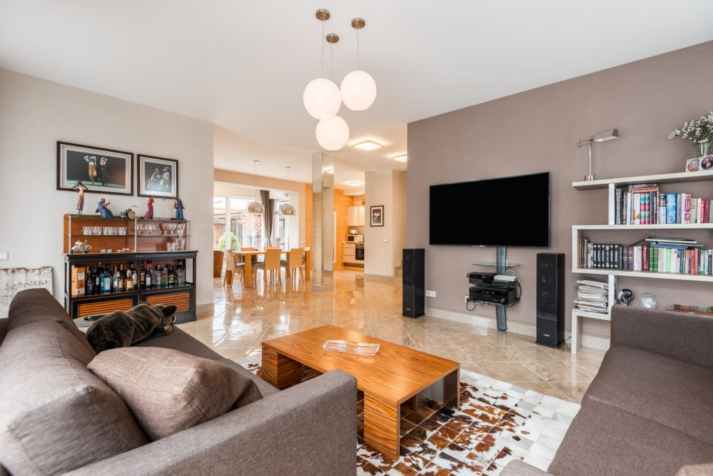 Photograph of open plan living space taken from living room area