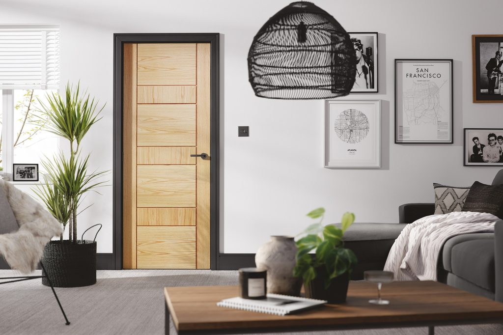 Oak door with black grooved door frame