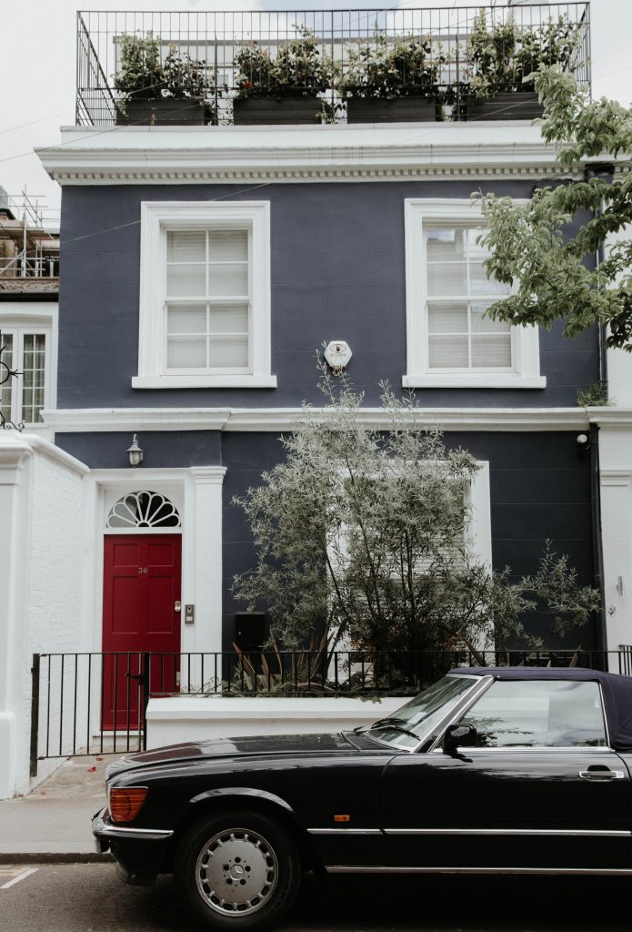 Red front door for a london townhouse