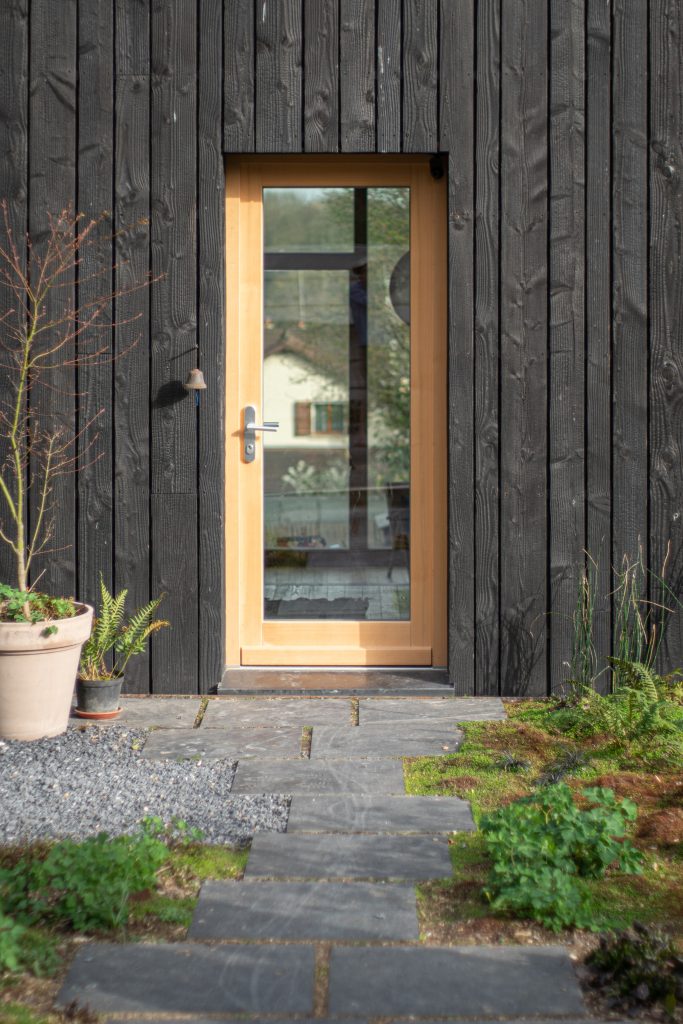 glazed wooden front door