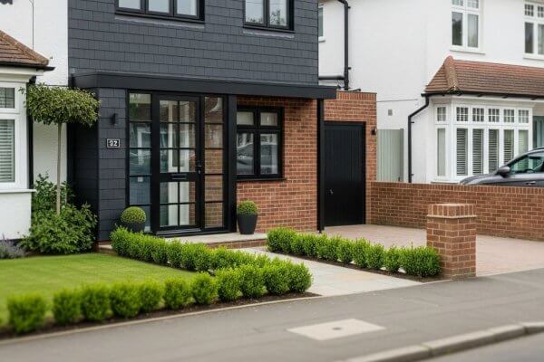 Create a Modern Black Home Exterior with Black Cladding, Paint and Industrial Style Doors